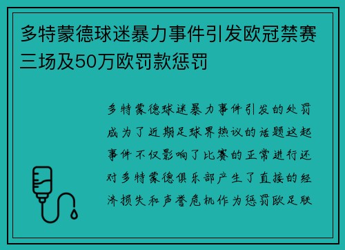 多特蒙德球迷暴力事件引发欧冠禁赛三场及50万欧罚款惩罚